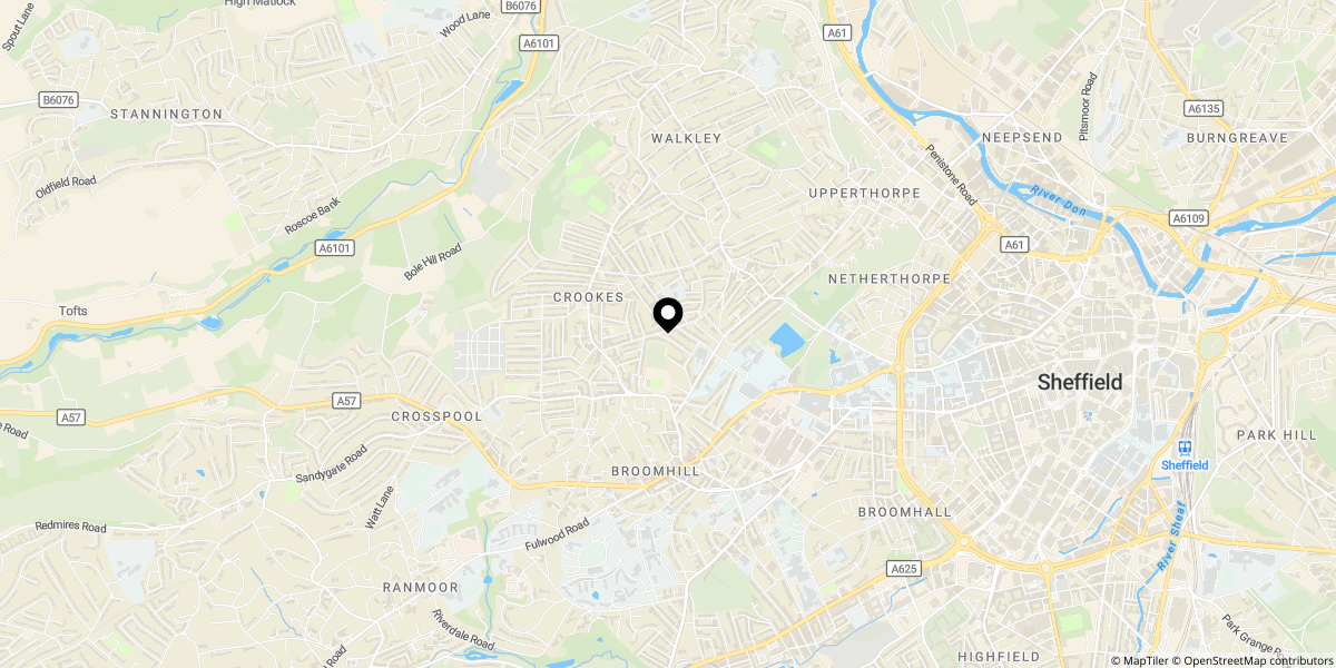 Approximate location of 81 Western Road, Sheffield, S10 1LB