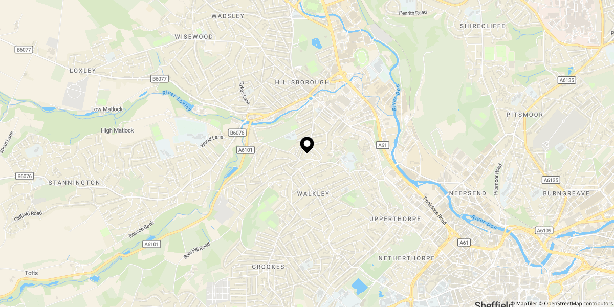 Approximate location of Walkley Road, Walkley, S6 2XN