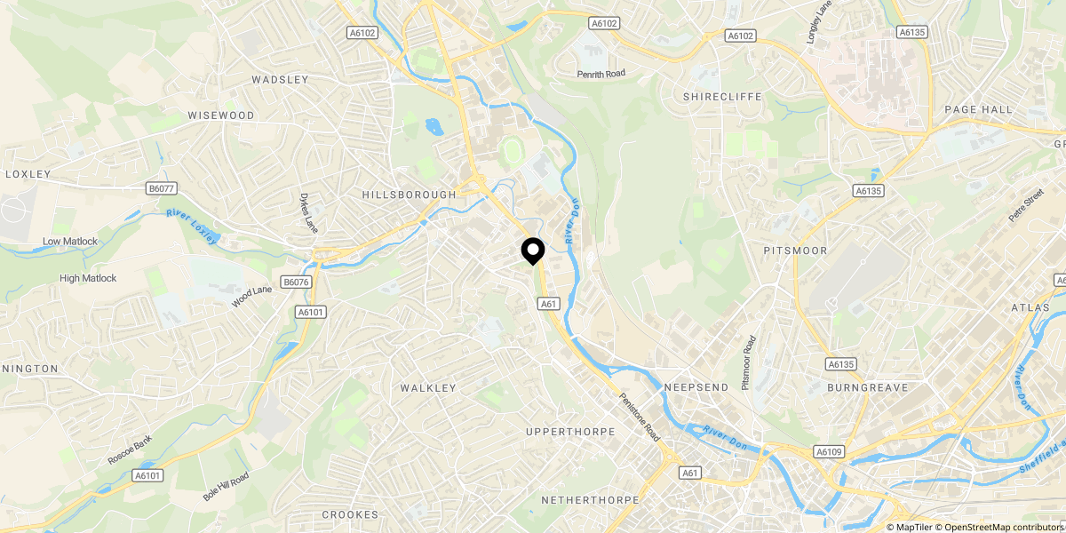 Approximate location of Bamford Point, 105 Cuthbert Bank Road, Sheffield, S6 2DW