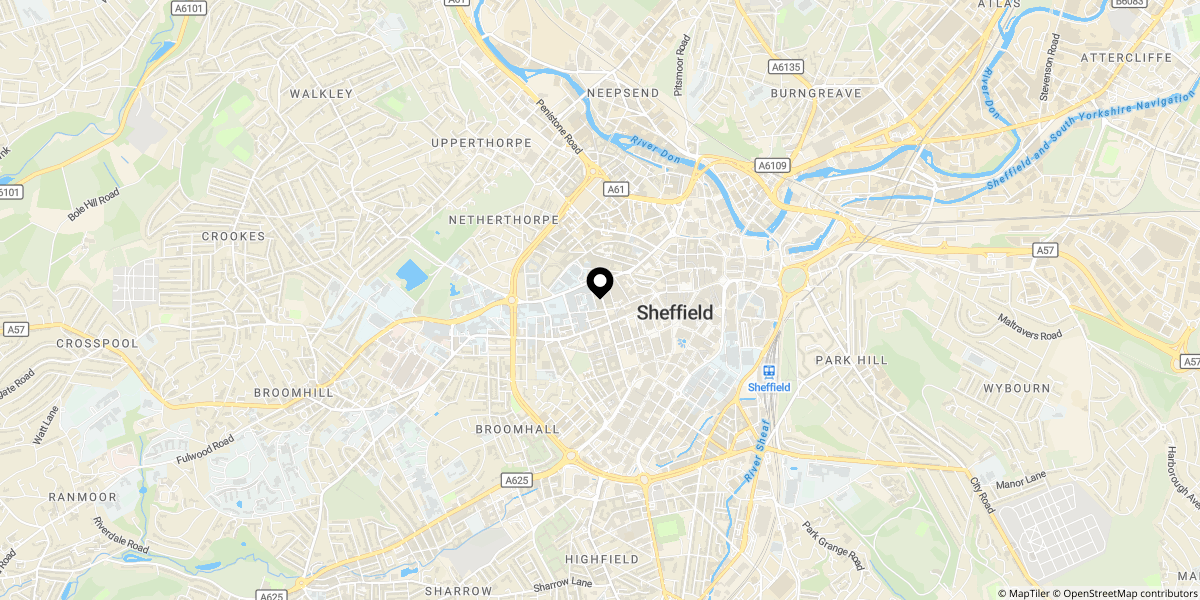 Approximate location of West Street, Sheffield, S1 4DZ