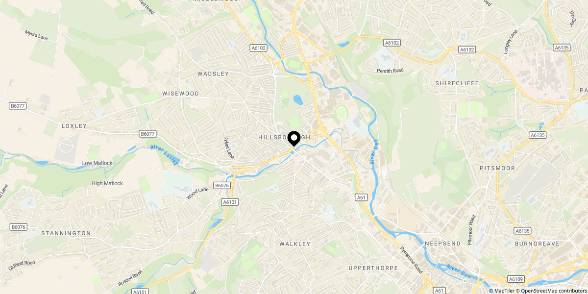 Approximate location of Roselle Street, Hillsborough, Sheffield, S6 4JB