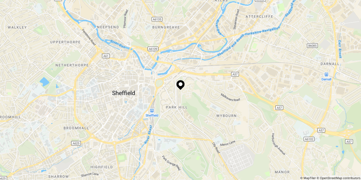 Approximate location of Bard Street, Sheffield, S2 5PE