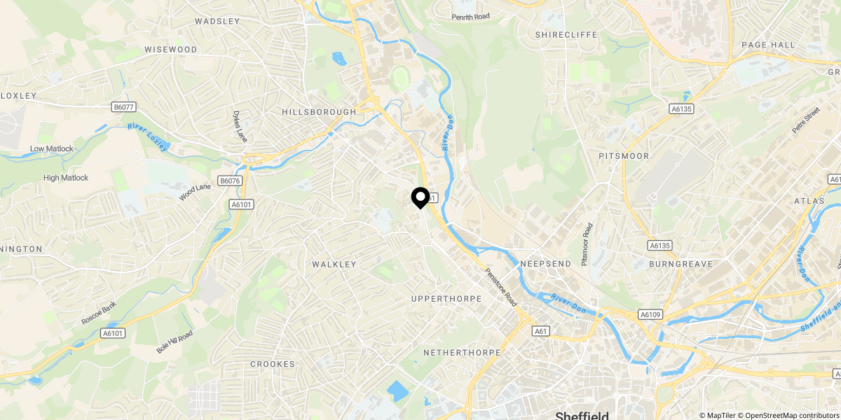 Approximate location of Creswick Street, Sheffield, S6 2TN