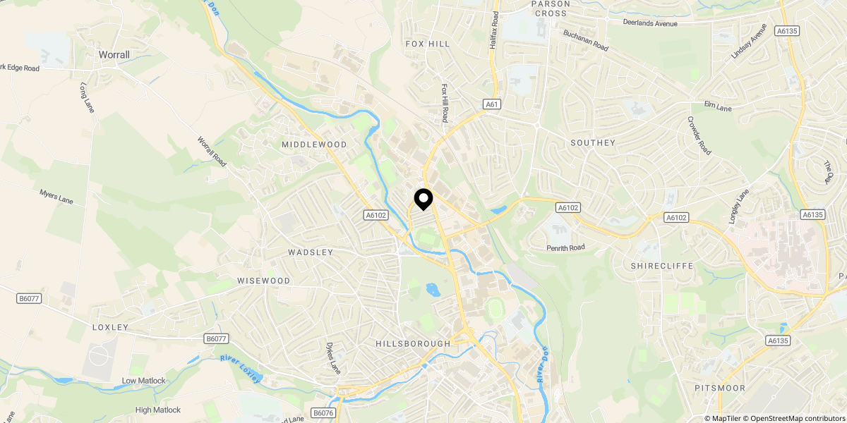 Approximate location of Farndale Road, Hillsborough, Sheffield, S6 1SH
