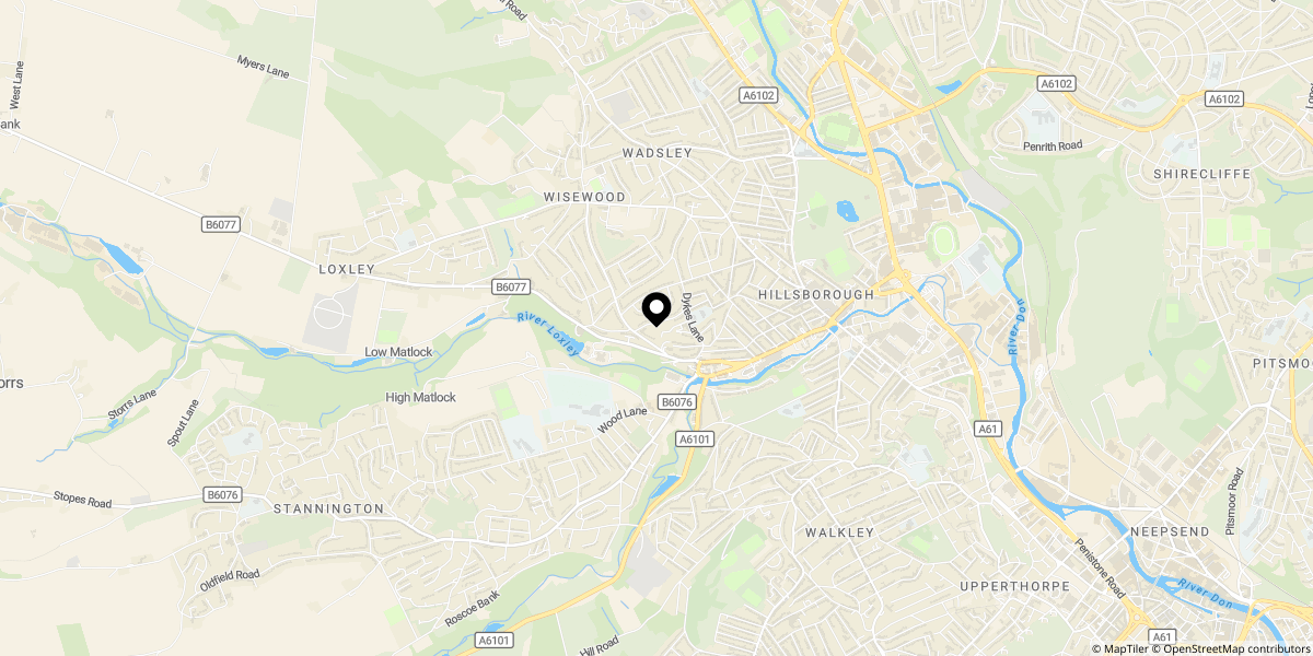 Approximate location of Findon Crescent, Wisewood, Sheffield, S6 4WJ