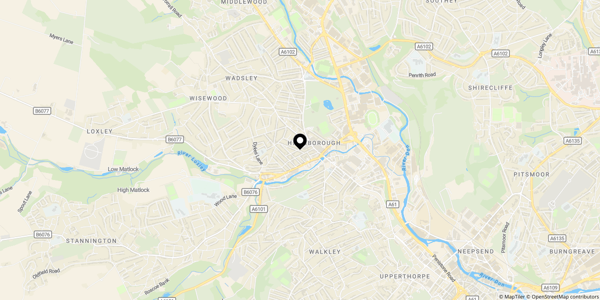 Approximate location of Hawthorn Road, Hillsborough, Sheffield, S6 4LG