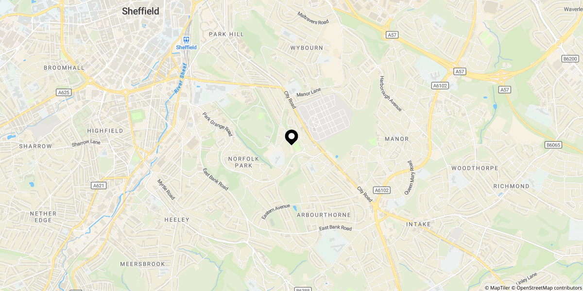 Approximate location of City Road, Sheffield, S2 1GE