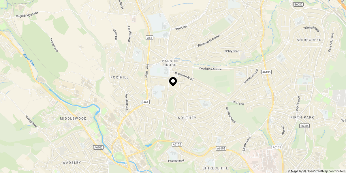 Approximate location of Lytton Crescent, Sheffield, S5 8AY