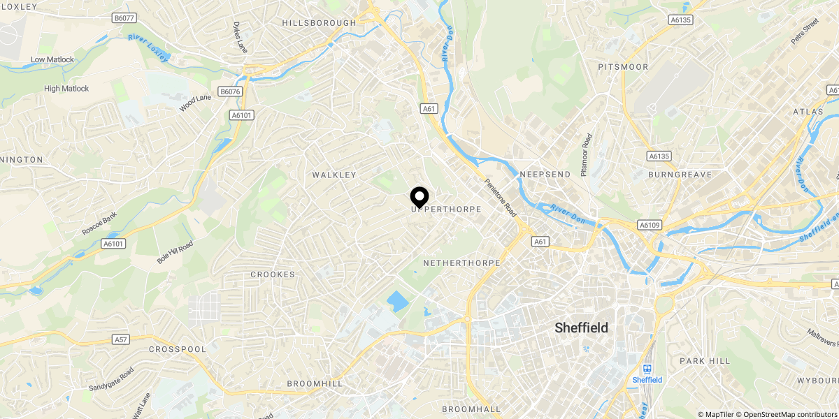 Approximate location of Cleveland Street, Sheffield, S6 3JB