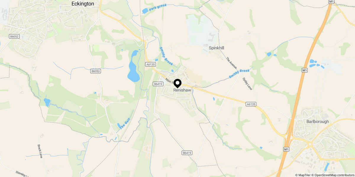Approximate location of 34 Reynard Crescent, Renishaw, S21 3WD