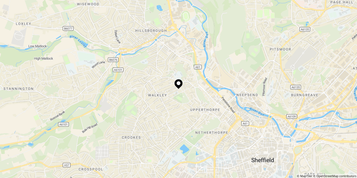 Approximate location of Hawksworth Road, Walkley, S6 2WG