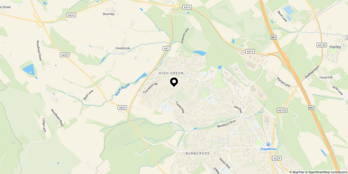 Approximate location of Stones Inge, High Green, Sheffield, S35 4NN