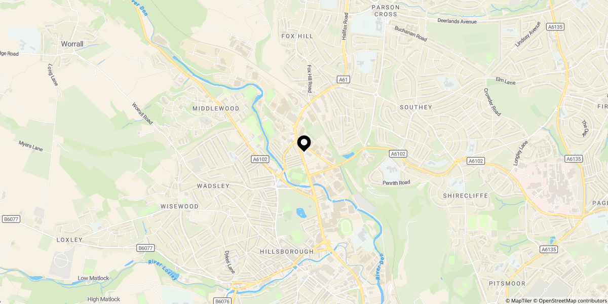 Approximate location of Fielding Road, Hillsborough, Sheffield, S6 1SD
