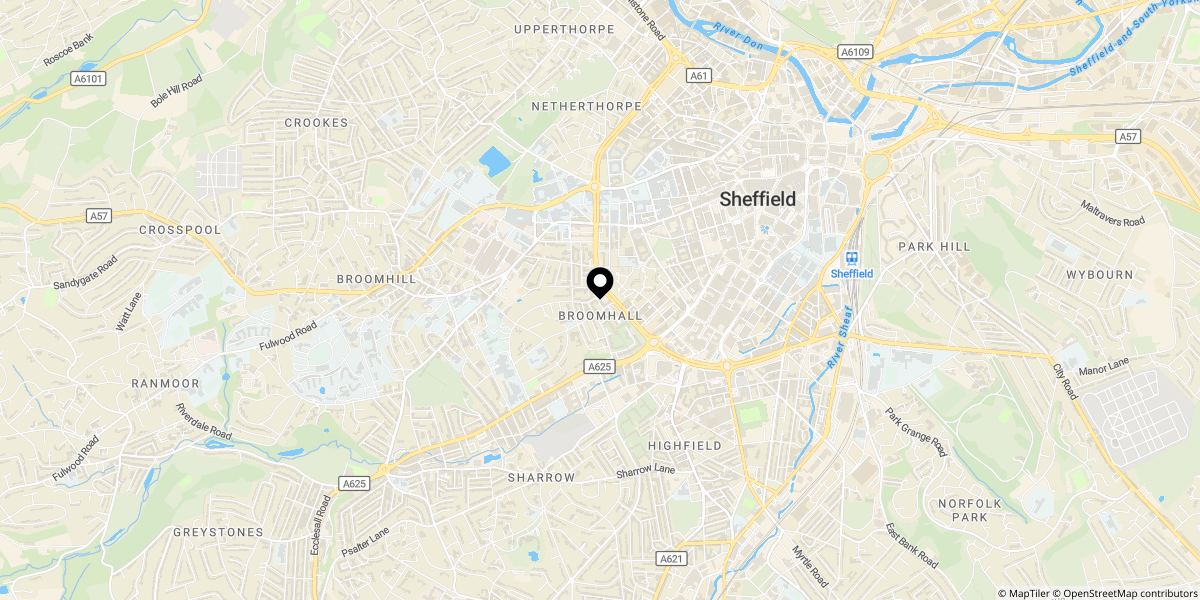 Approximate location of Broomhall Street, Sheffield, S3 7SQ