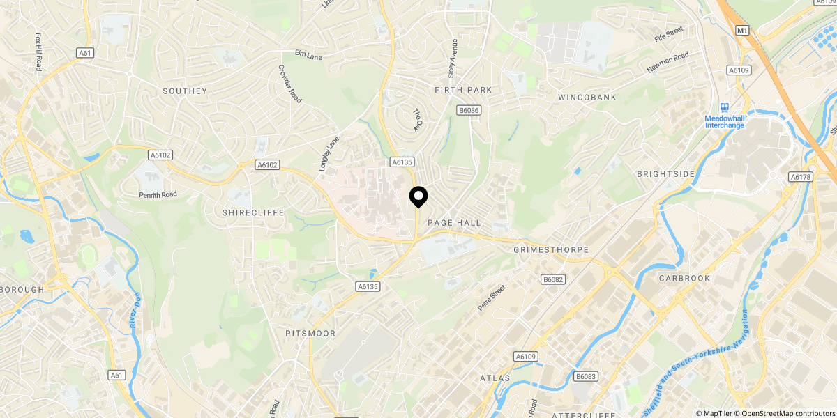 Approximate location of Bolsover Road, Sheffield, S5 6UQ