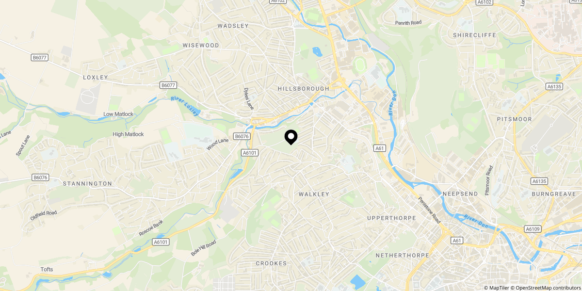 Approximate location of Kirkstone Road, Sheffield, S6 2PN