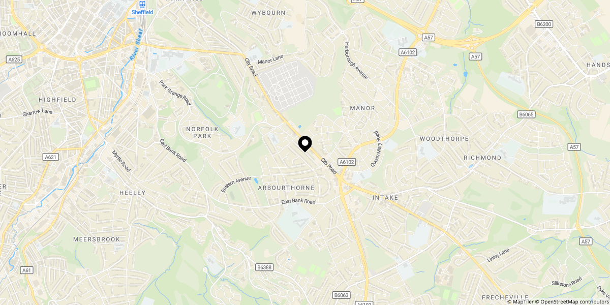 Approximate location of Wulfric Close, Sheffield, S2 1GY