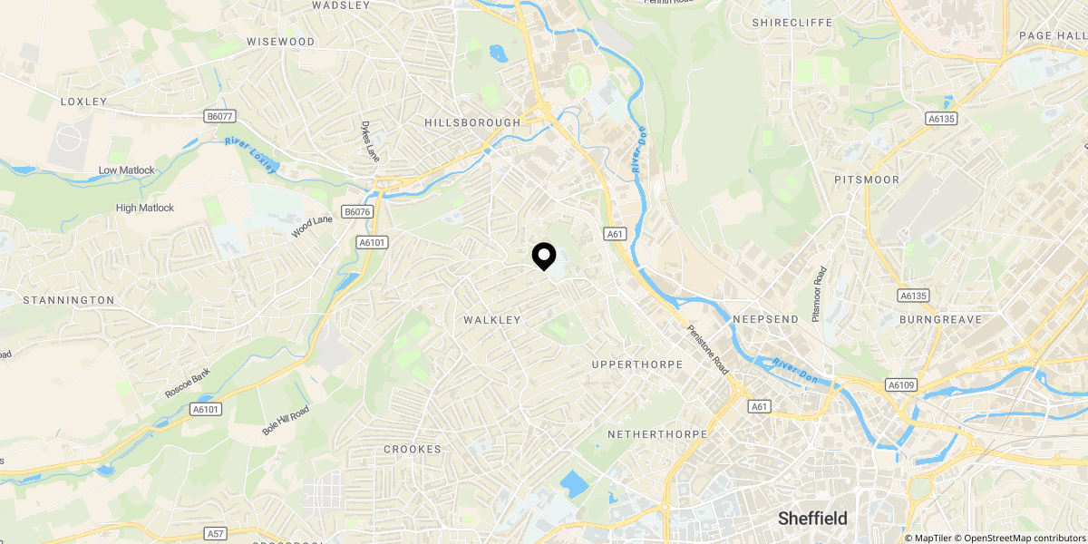 Approximate location of Tennyson Road, Sheffield, S6 2WD