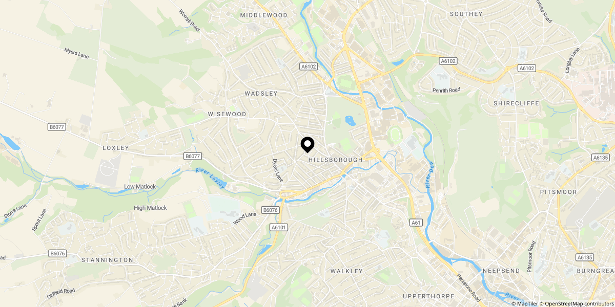 Approximate location of Leader Road, Hillsborough, Sheffield, S6 4GH