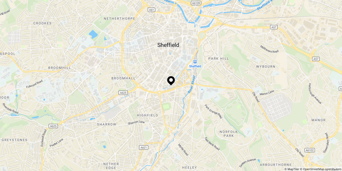 Approximate location of Gibson Works, 63 St. Marys Road, S2 4AN