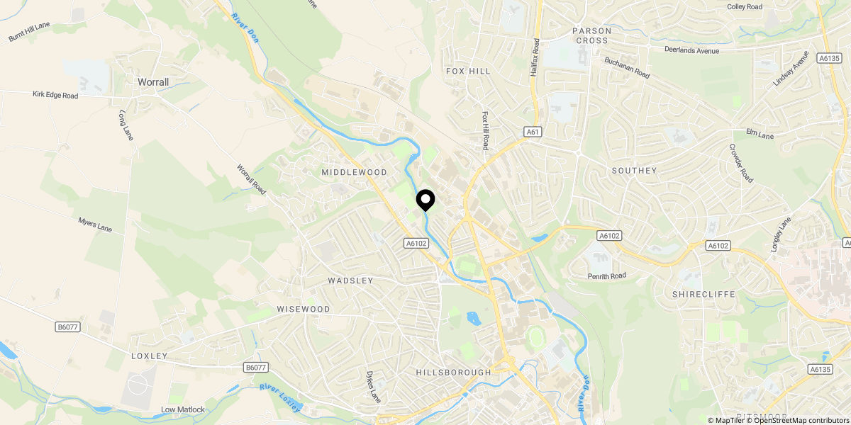 Approximate location of The Willows, Middlewood Road, Hillsborough, S6
