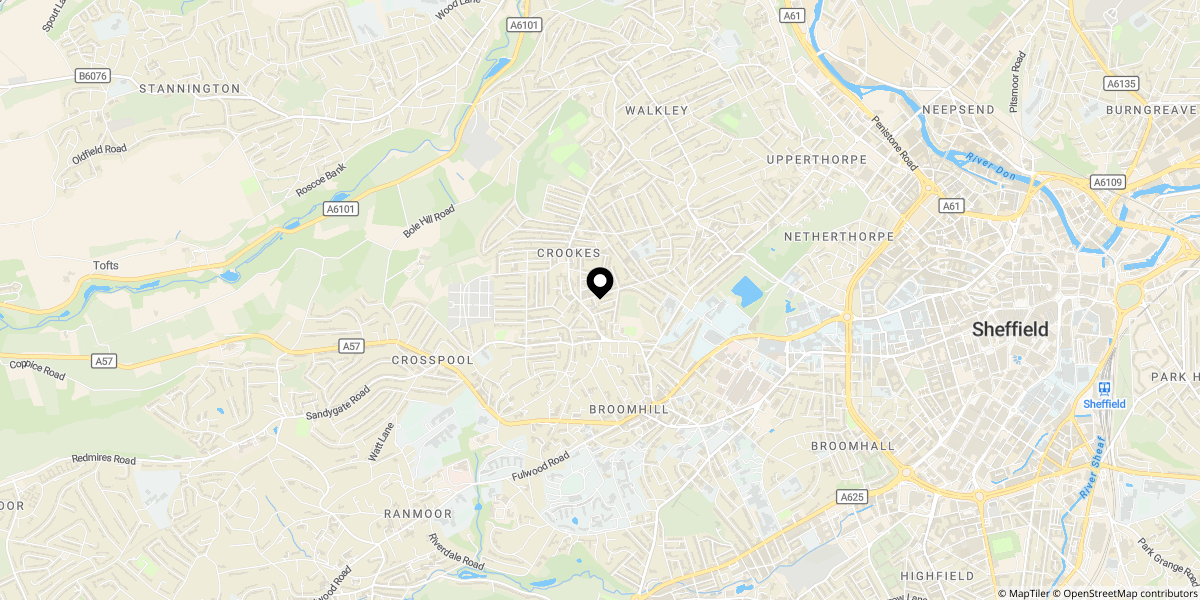 Approximate location of Fitzgerald Road, Crookes, S10 1GX