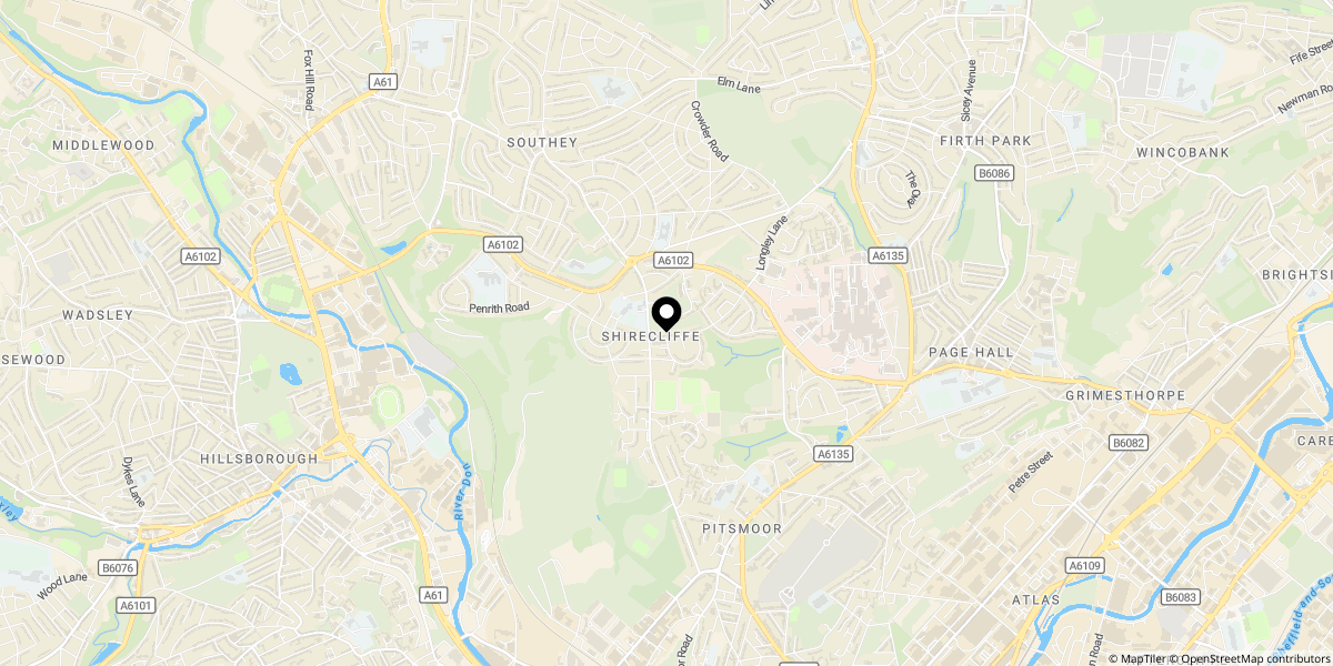 Approximate location of Fairbank Road, Sheffield, S5 7DE
