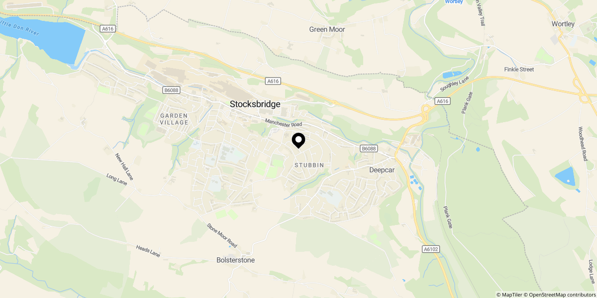 Approximate location of Harvey Street, Deepcar, S36 2QB