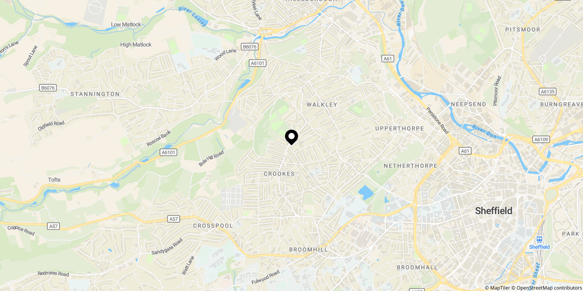 Approximate location of Longfield Road, Crookes, S10 1QX