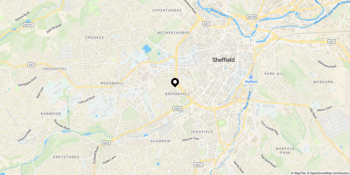 Approximate location of Broomhall Street, Sheffield, S3 7SQ