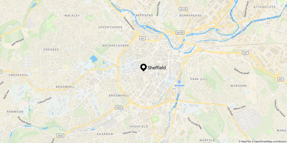 Approximate location of Mandale House, Sheffield, S1 4AD